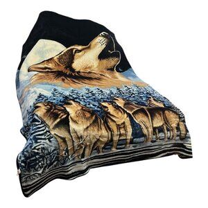 Vintage HAMA Wolf Blanket Made in Korea Super Soft Acrylic Large Throw
